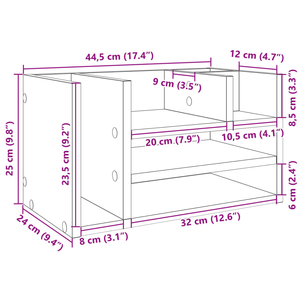 Organizator birou, negru, 44,5x24x25 cm lemn prelucrat