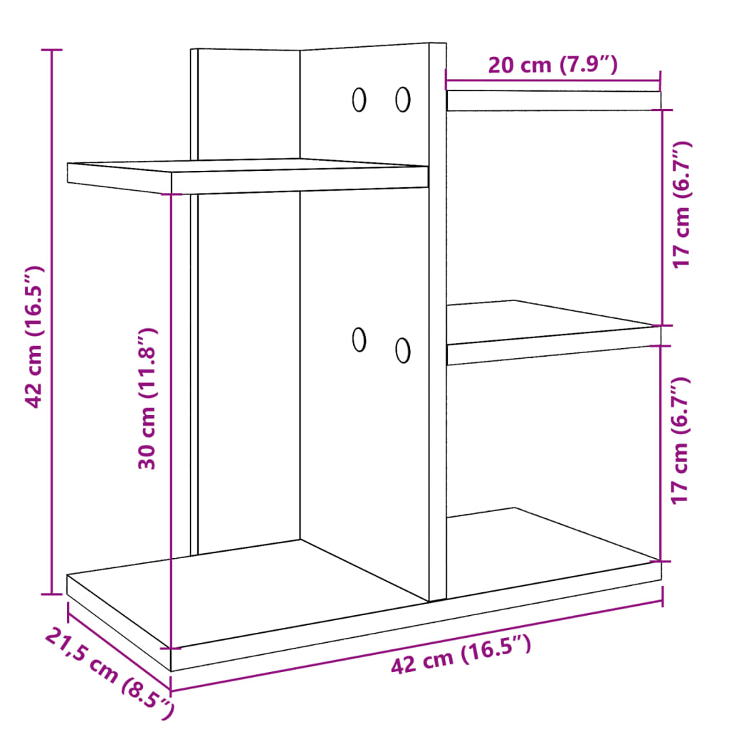 Organizator birou, stejar sonoma, 42x21,5x42 cm lemn prelucrat