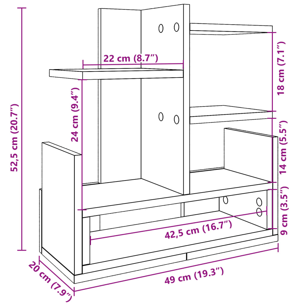 Organizator birou, stejar sonoma, 49x20x52,5 cm lemn prelucrat