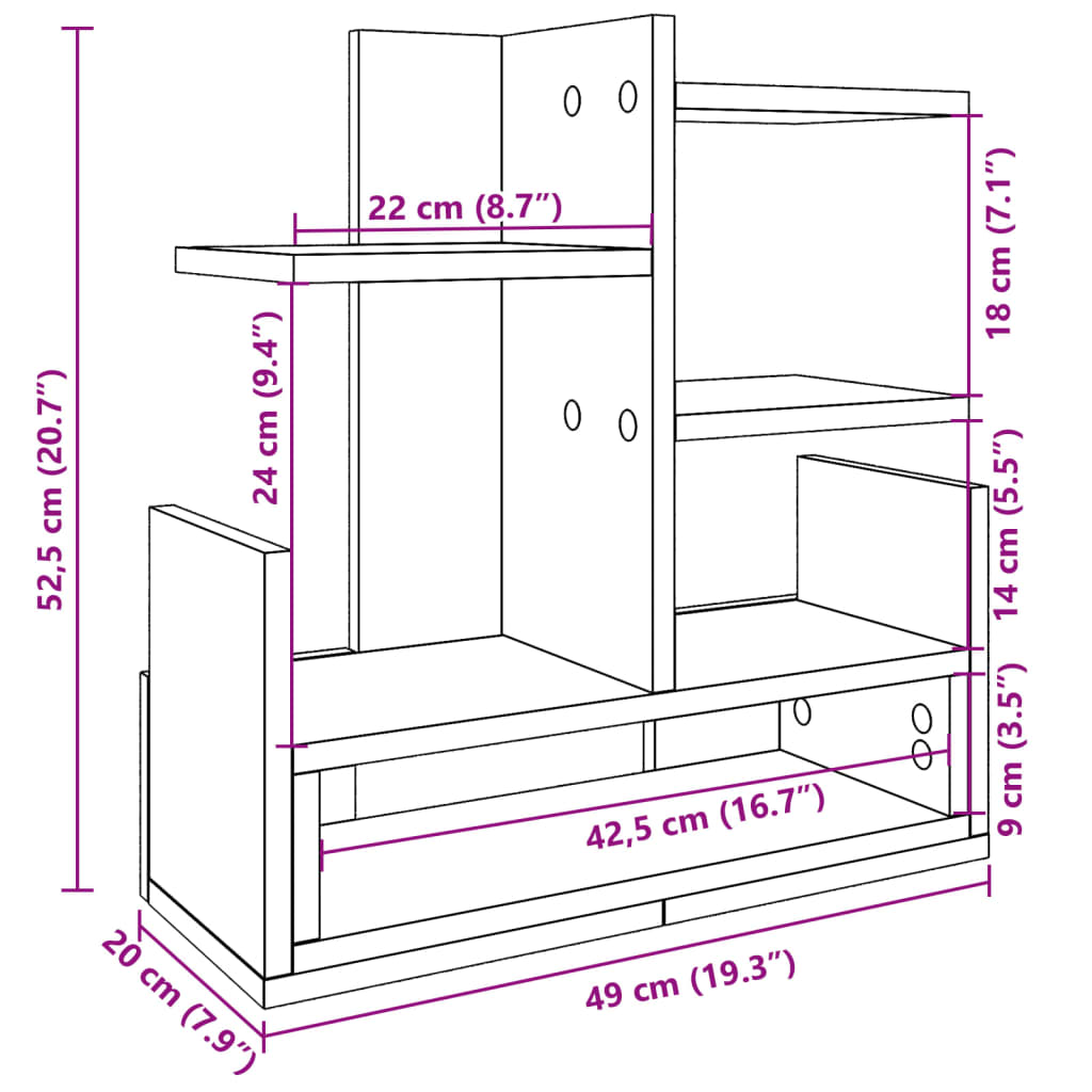 Organizator birou, gri sonoma, 49x20x52,5 cm lemn prelucrat