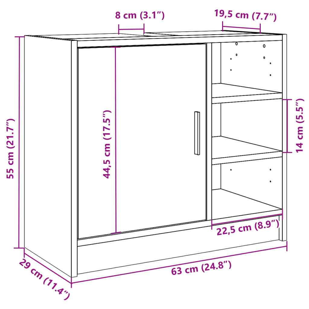 Dulap de chiuvetă, gri beton, 63x29x55 cm, lemn prelucrat