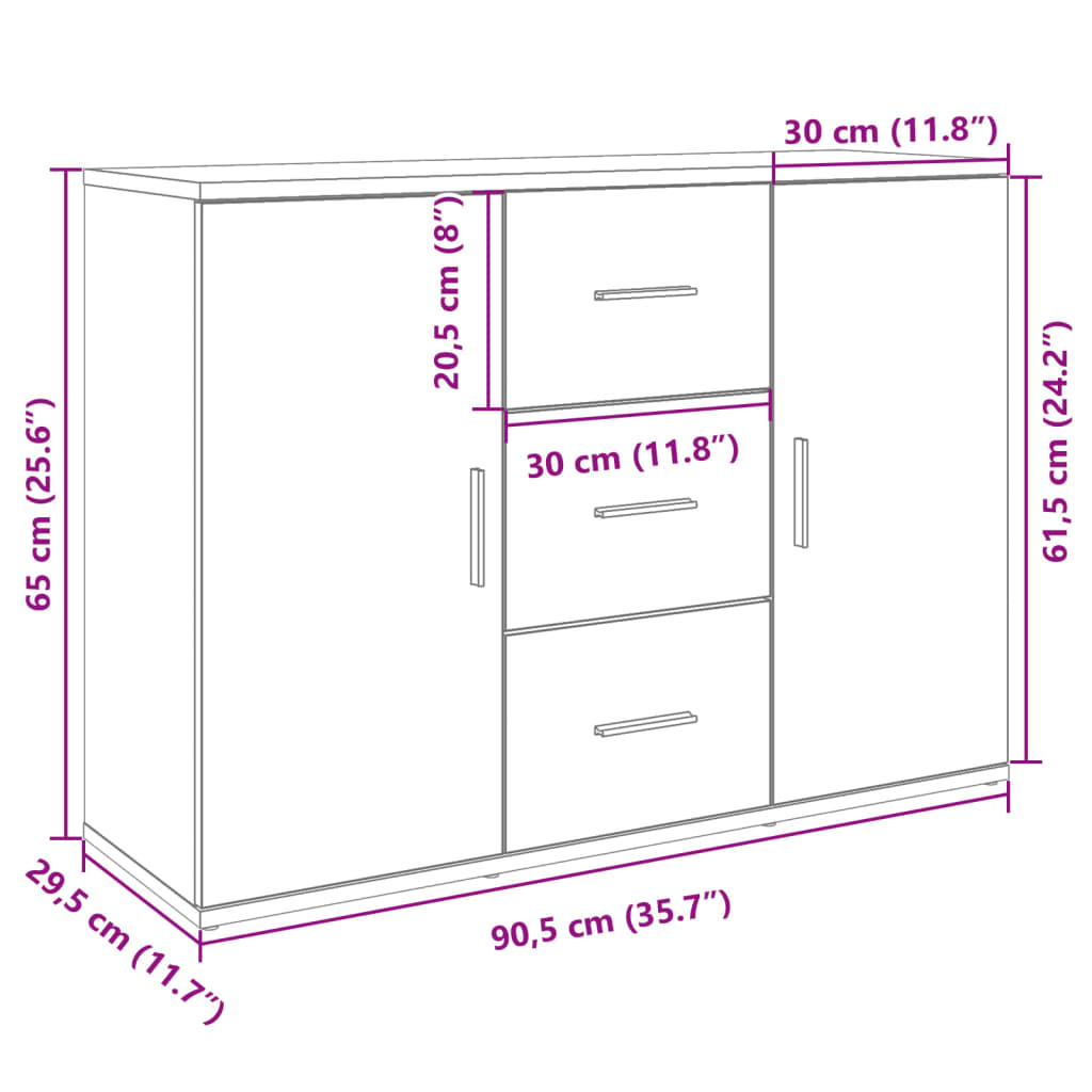 Dulap, gri beton, 90,5x29,5x65 cm, lemn prelucrat