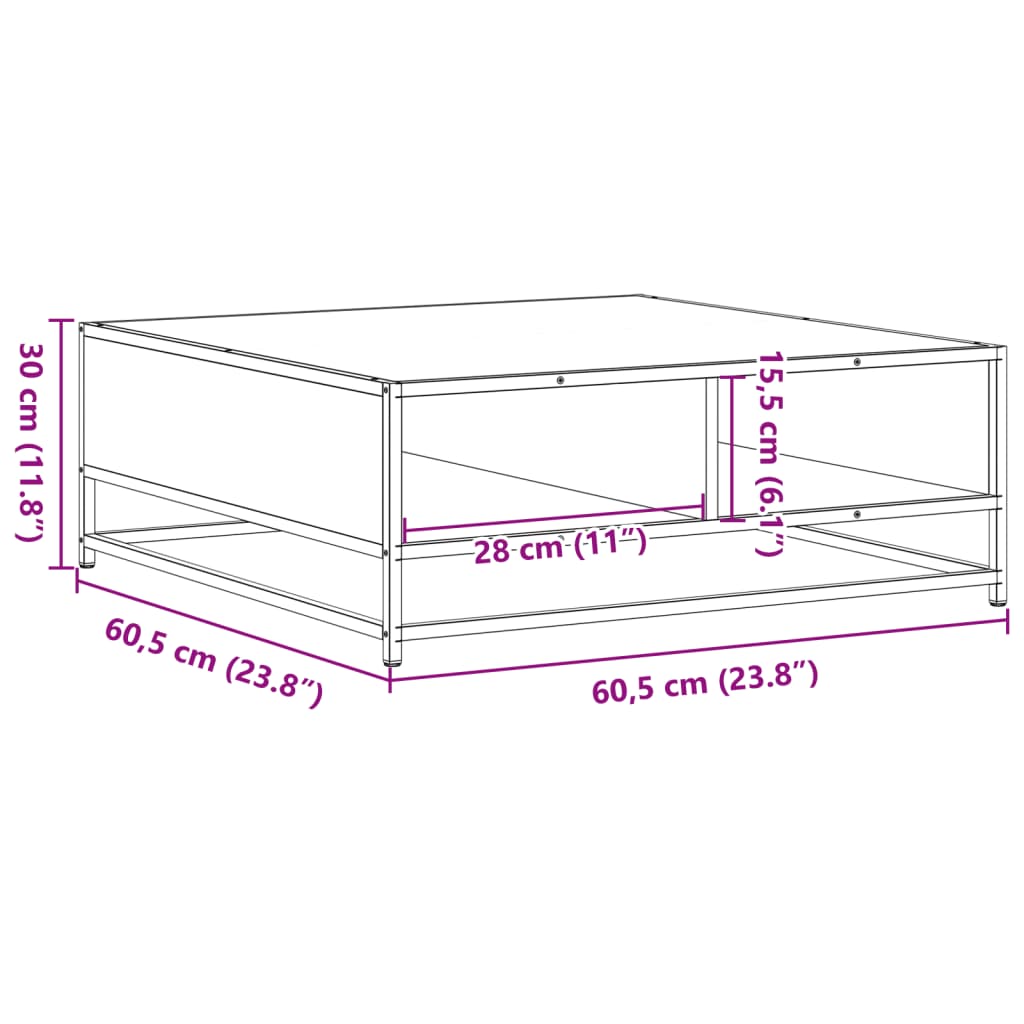 Măsuță cafea stejar sonoma 60,5x60,5x30 cm lemn prelucrat/metal