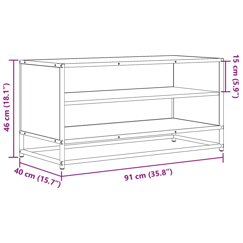 Dulap TV, gri sonoma, 91x40x46 cm, lemn prelucrat și metal