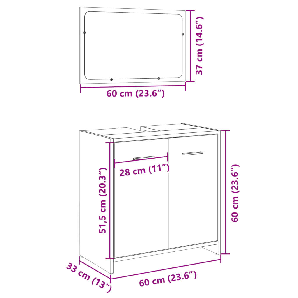 Set mobilier de baie, 2 piese, stejar sonoma, lemn prelucrat