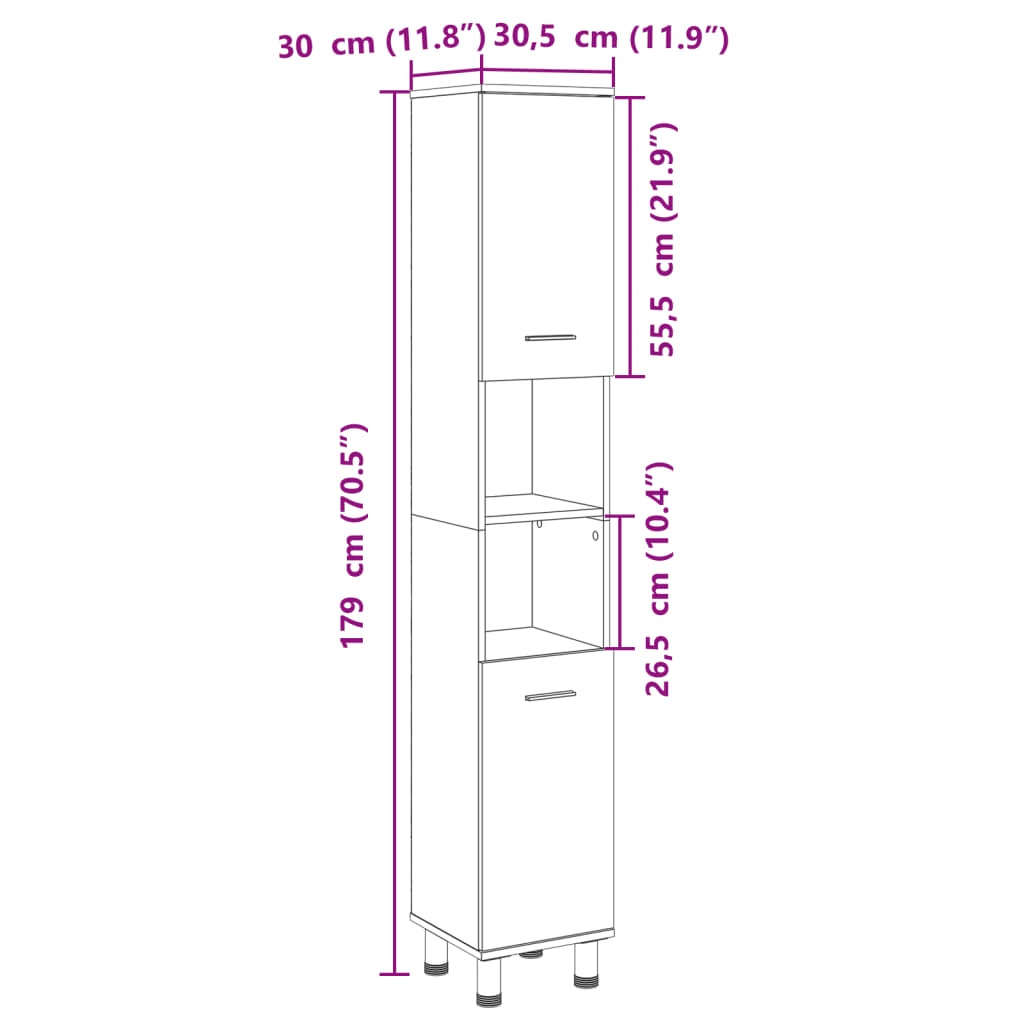 Dulap de baie, stejar sonoma, 30,5x30x179 cm, lemn prelucrat