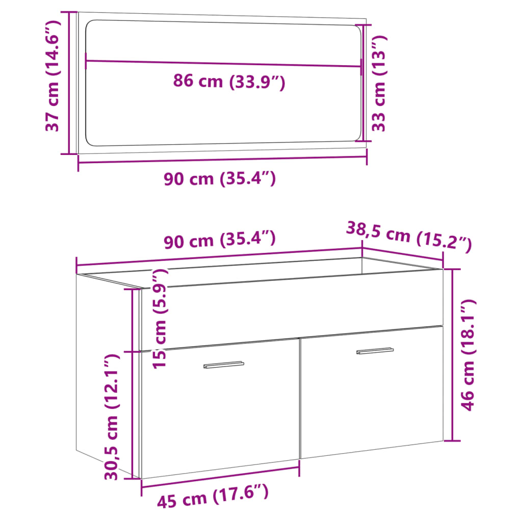 Set mobilier de baie, 2 piese, stejar sonoma, lemn prelucrat