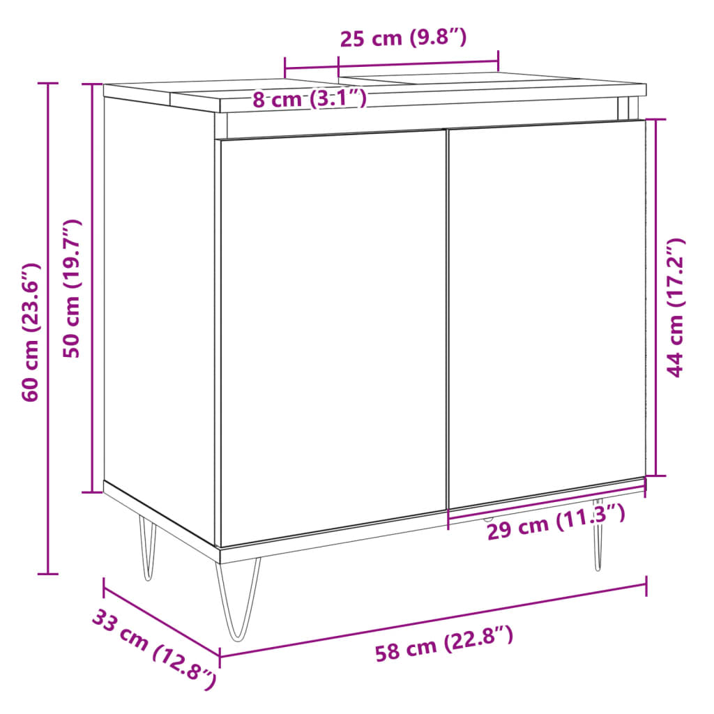 Dulap de baie, stejar sonoma, 58x33x60 cm, lemn prelucrat