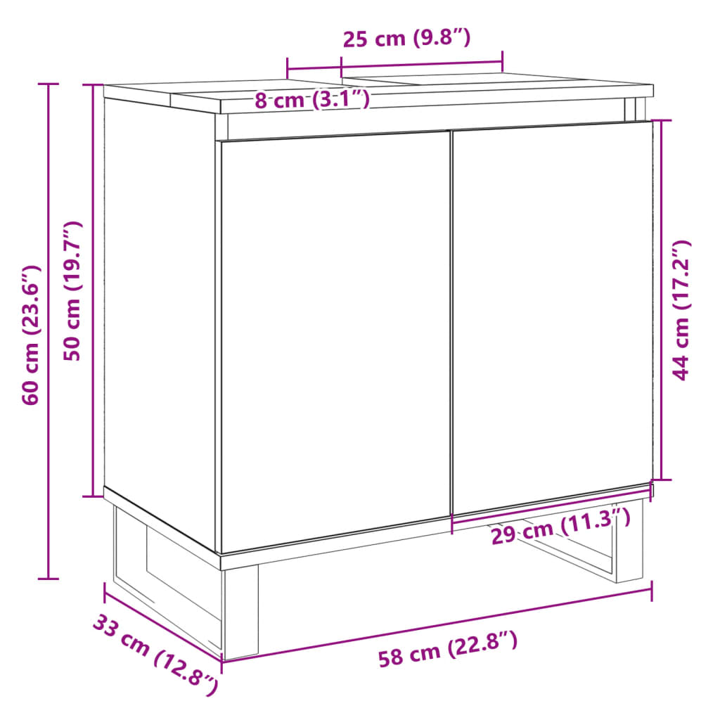 Dulap de baie, stejar sonoma, 58x33x60 cm, lemn prelucrat