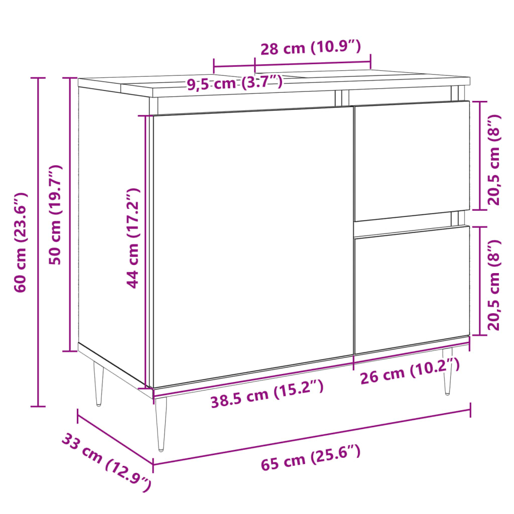 Dulap de chiuvetă baie stejar sonoma 65x33x60 cm lemn prelucrat