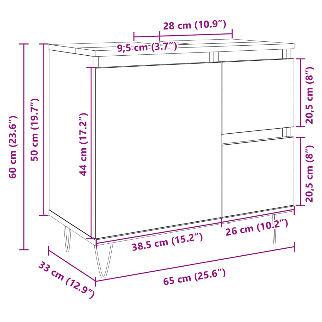 Dulap de baie, stejar sonoma, 65x33x60 cm, lemn prelucrat