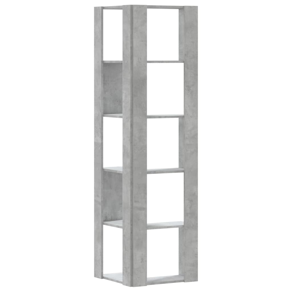 Bibliotecă 5 niveluri gri beton 50x50x179cm lemn prelucrat