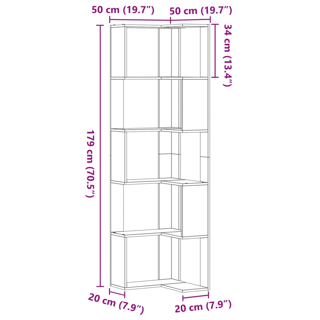 Bibliotecă 5 niveluri stejar fumuriu 50x50x179cm lemn prelucrat