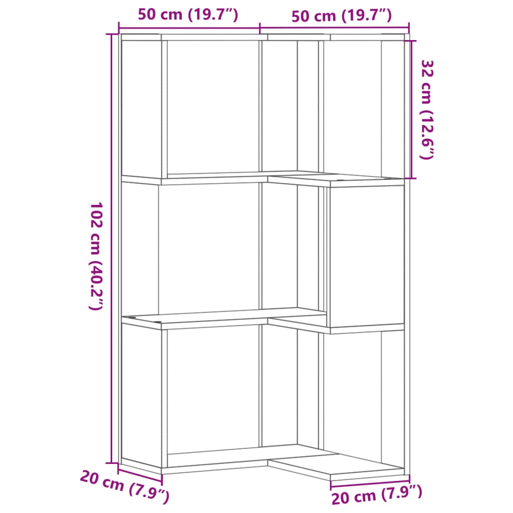 Bibliotecă 3 niveluri stejar fumuriu 50x50x102cm lemn prelucrat