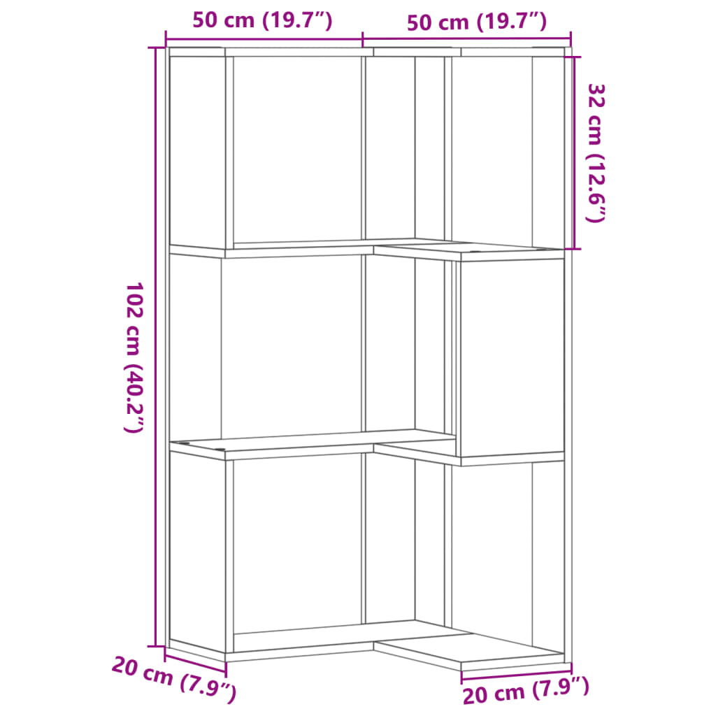 Bibliotecă cu 3 niveluri gri sonoma 50x50x102 cm lemn prelucrat