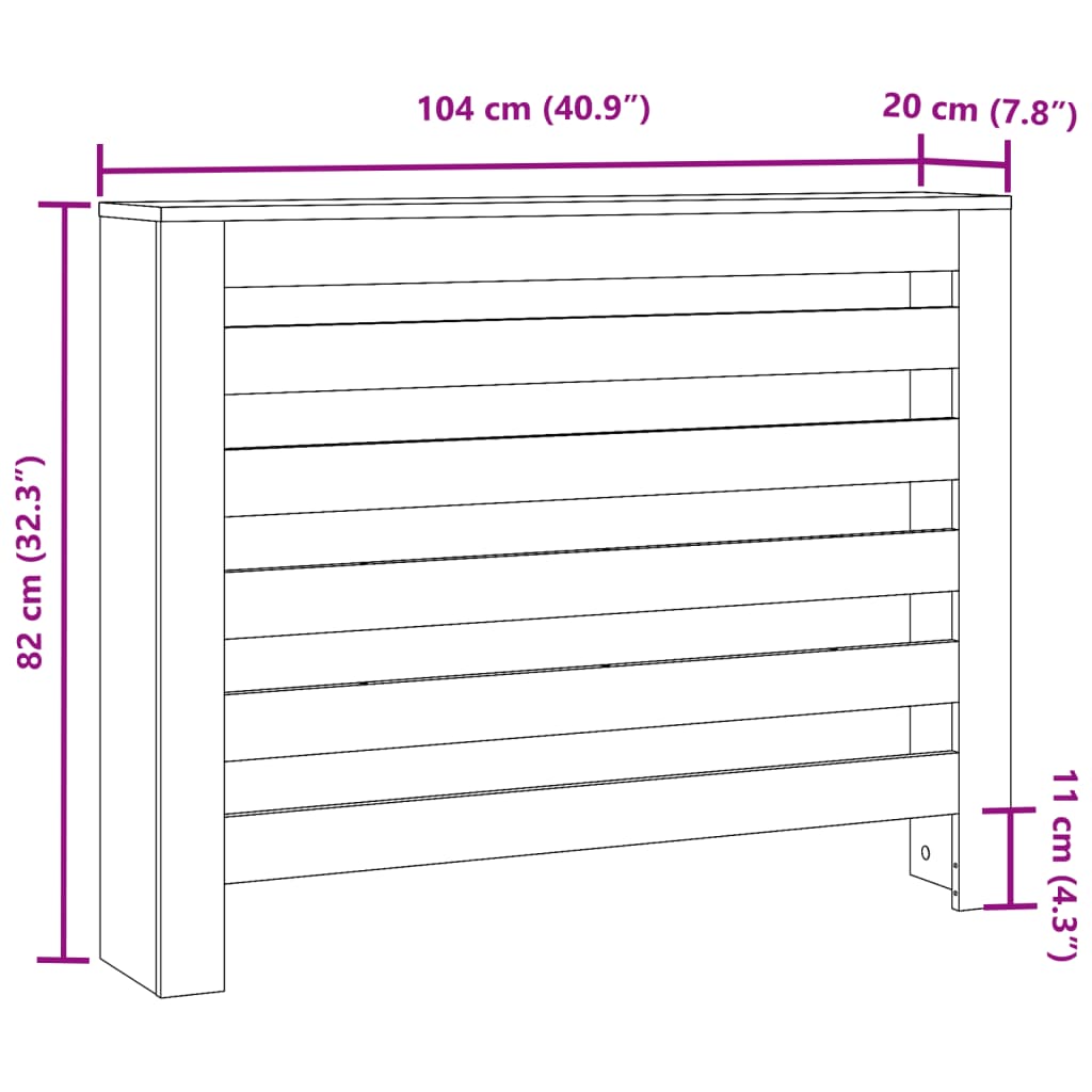 Mască pentru calorifer gri sonoma 104x20x82 cm lemn prelucrat