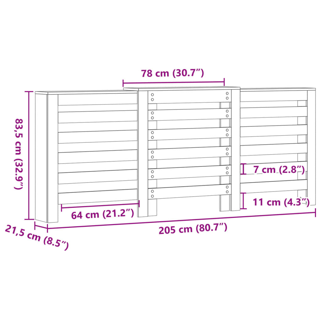 Mască pentru calorifer, alb, 205x21,5x83,5 cm, lemn prelucrat