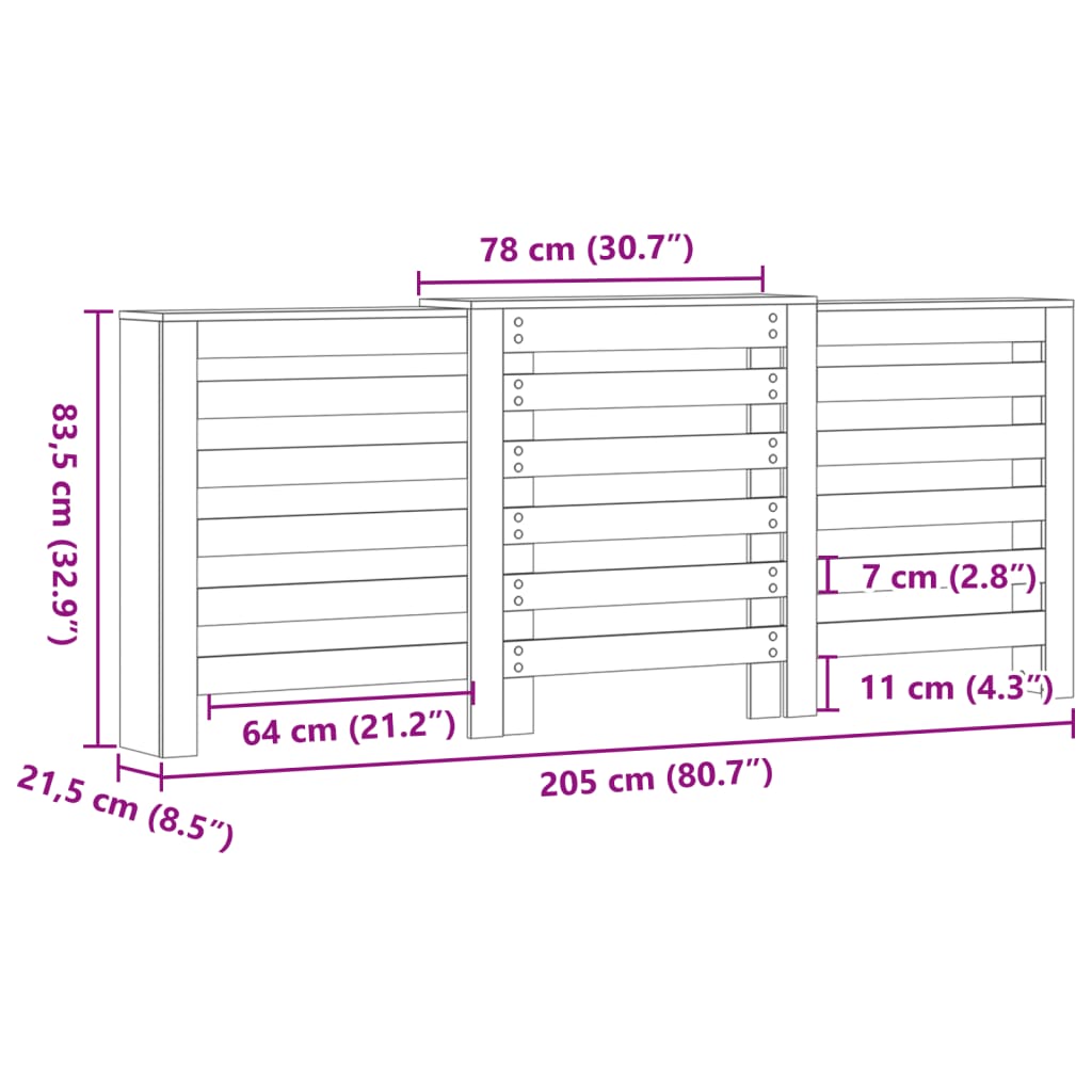 Mască pentru calorifer sonoma gri 205x21,5x83,5 cm lemn