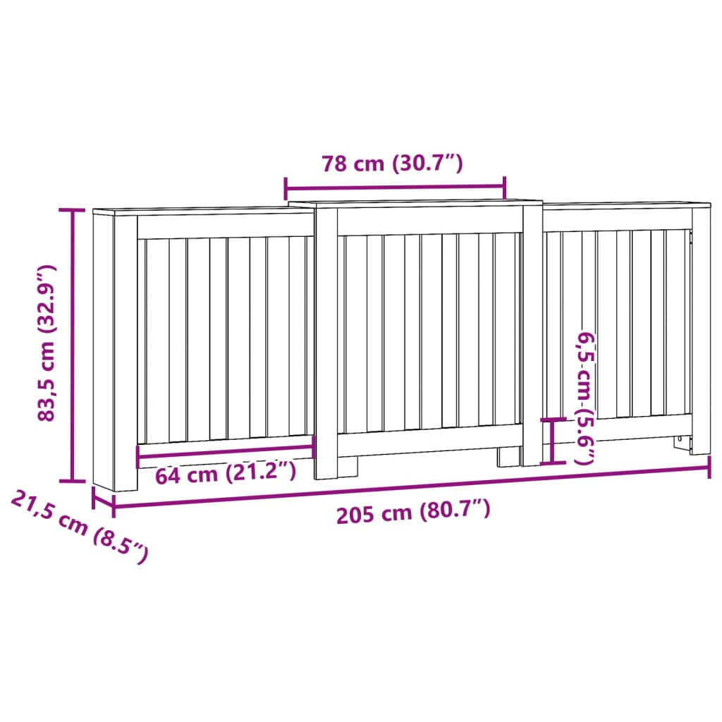 Mască pentru calorifer stejar sonoma 205x21,5x83,5 cm lemn