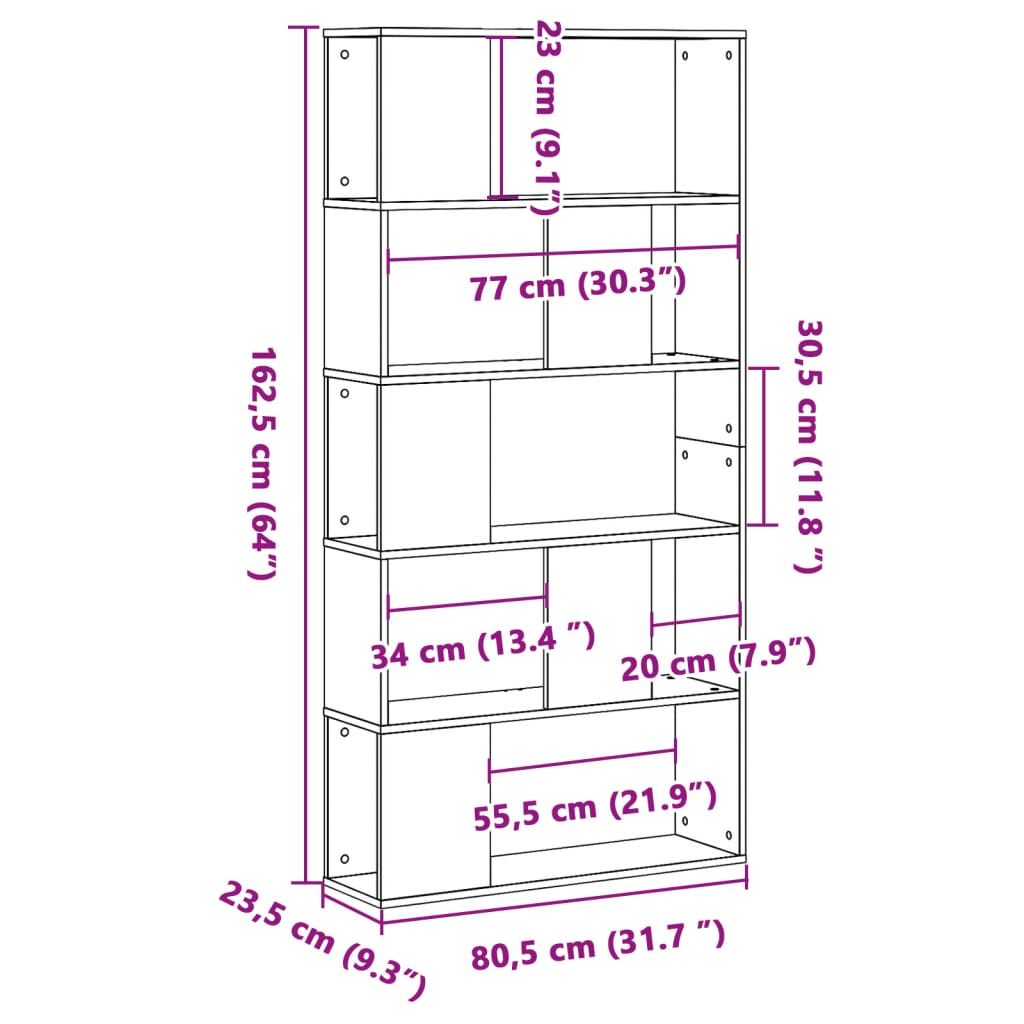 Bibliotecă cu 5 niveluri negru 80,5x23,5x162,5cm lemn prelucrat