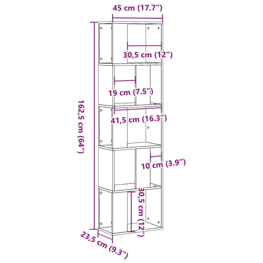 Bibliotecă cu 5 niveluri, alb 45x23,5x162,5 cm lemn prelucrat