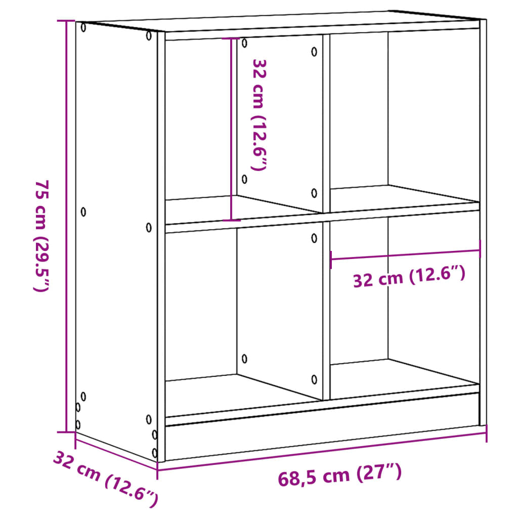 Bibliotecă, albă, 68,5x32x75 cm, lemn prelucrat