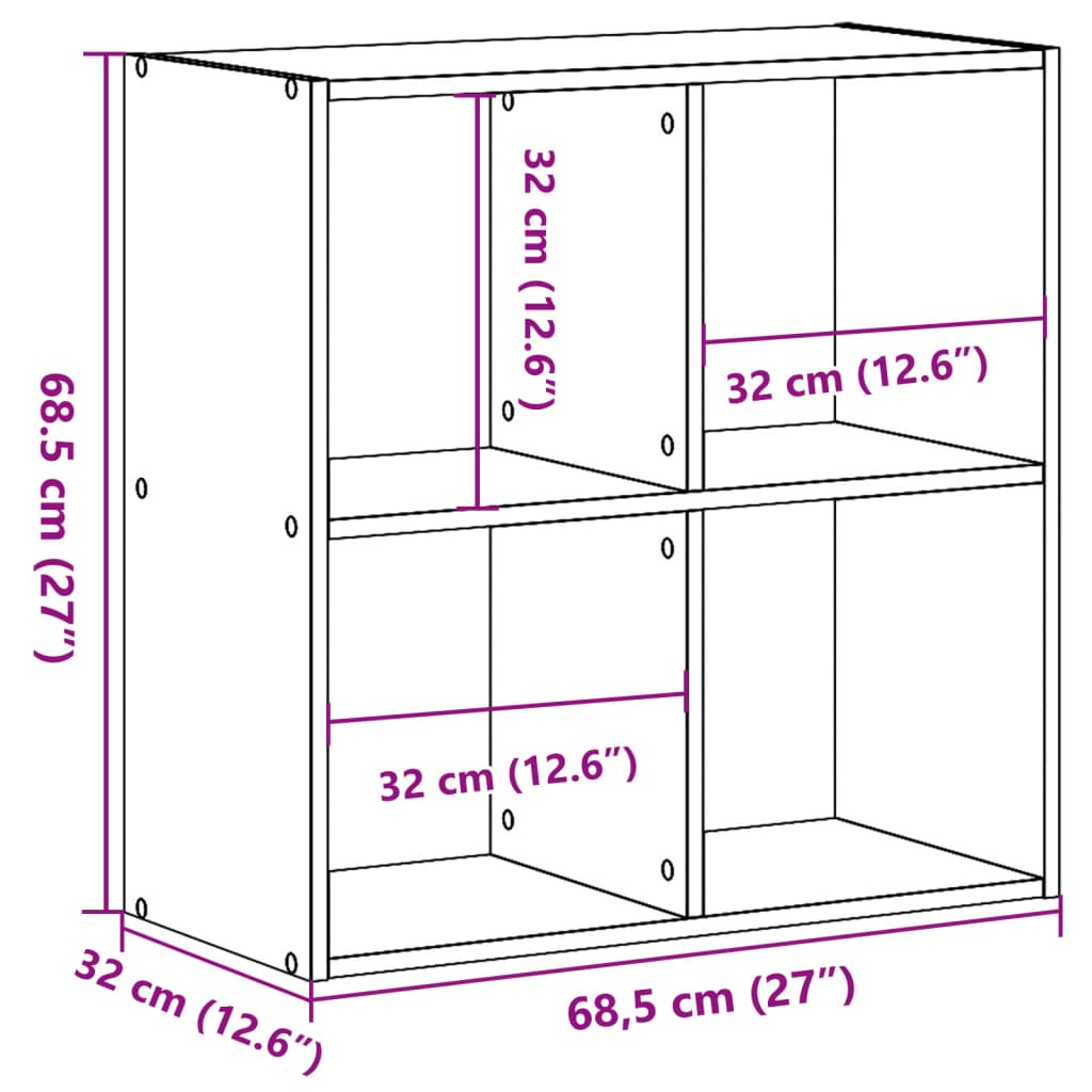 Bibliotecă, negru, 68,5x32x68,5 cm, lemn prelucrat