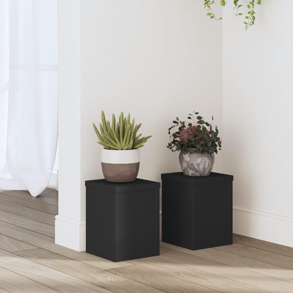 Suporturi de plante, 2 buc., negru, 15x15x20 cm, lemn prelucrat