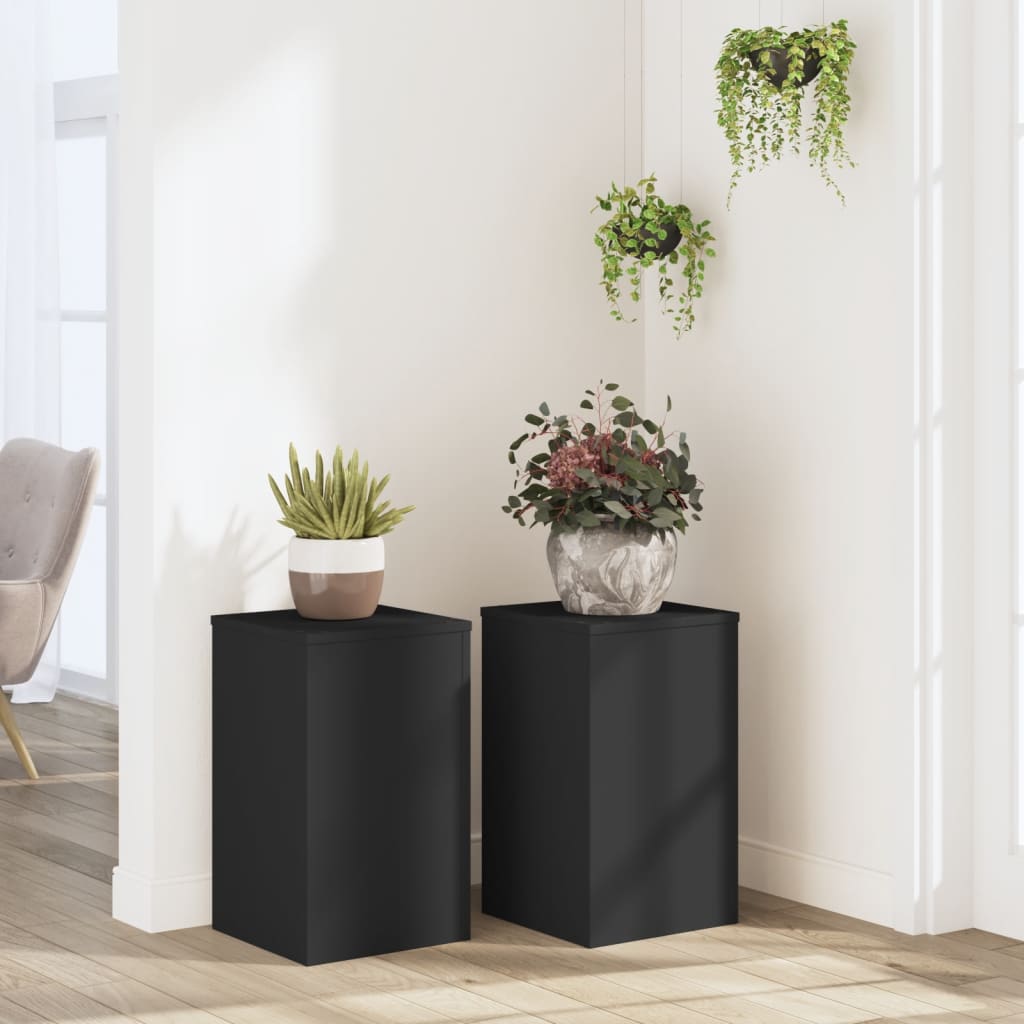 Suporturi de plante, 2 buc., negru, 30x30x50 cm, lemn prelucrat