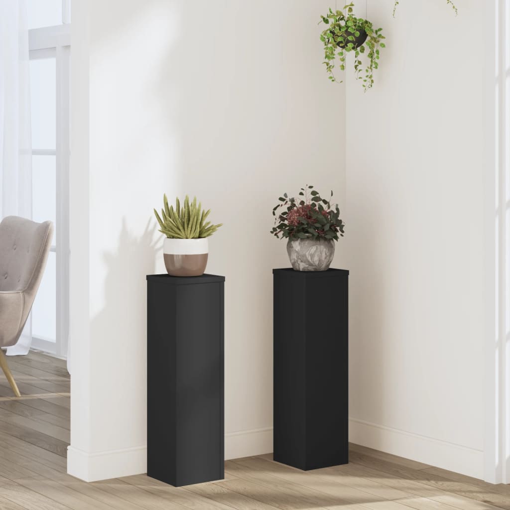 Suporturi de plante, 2 buc., negru, 17x17x60 cm, lemn prelucrat