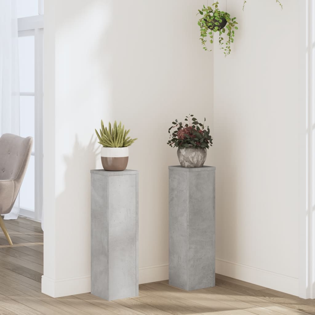 Suport de plante, 2 buc., gri beton, 17x17x60 cm lemn prelucrat