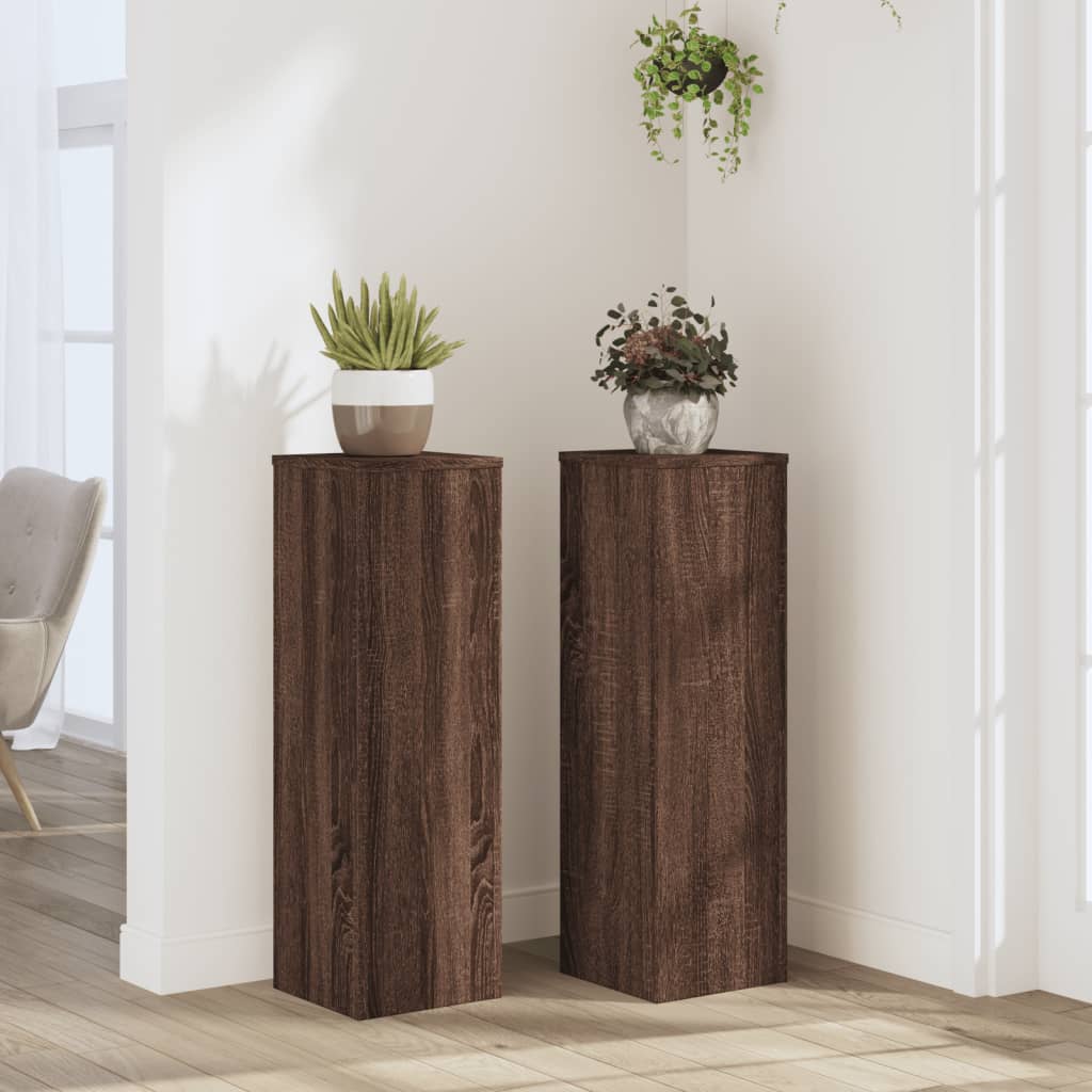 Suporturi plante 2 buc. stejar maro 25x25x80cm lemn prelucrat