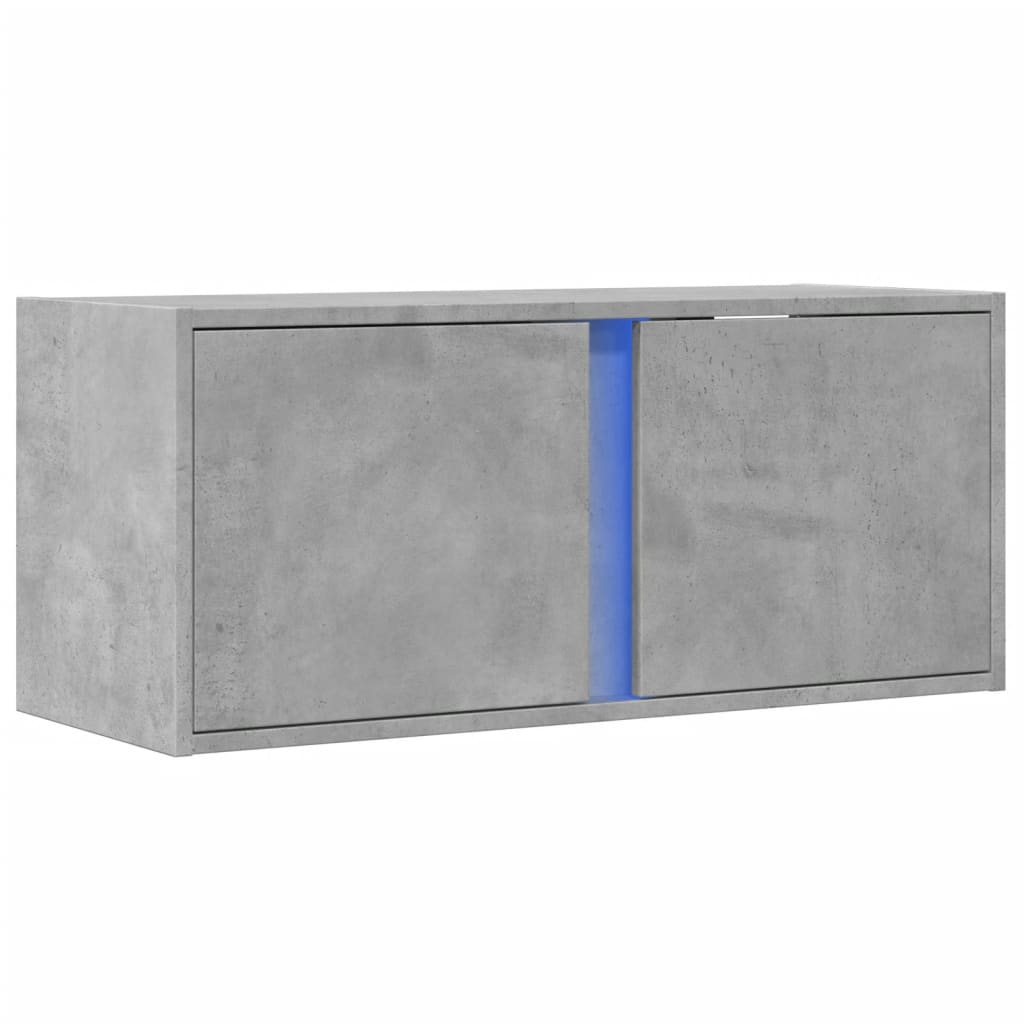 Comodă TV de perete cu lumini LED, gri beton, 80x31x35 cm