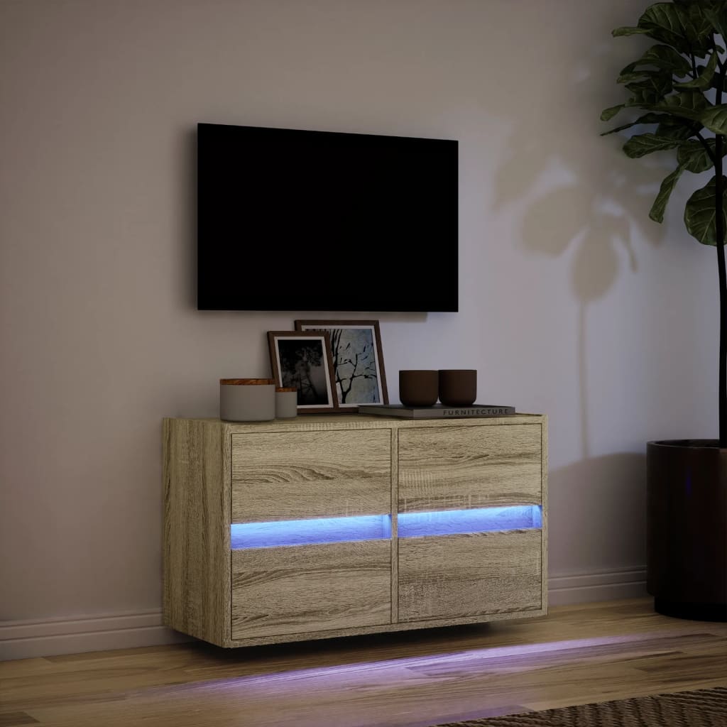 Comodă TV de perete cu lumini LED, stejar sonoma, 80x31x45 cm