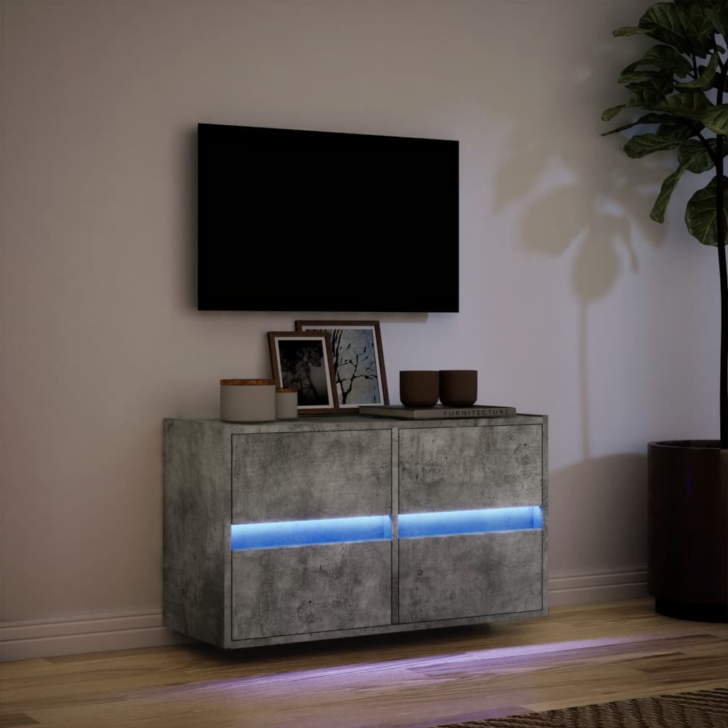 Comodă TV de perete cu lumini LED, gri beton, 80x31x45 cm