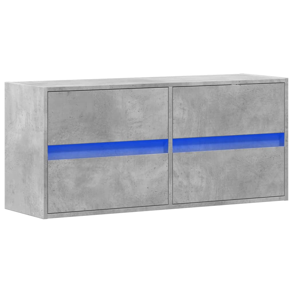 Comodă TV de perete cu lumini LED, gri beton, 100x31x45 cm