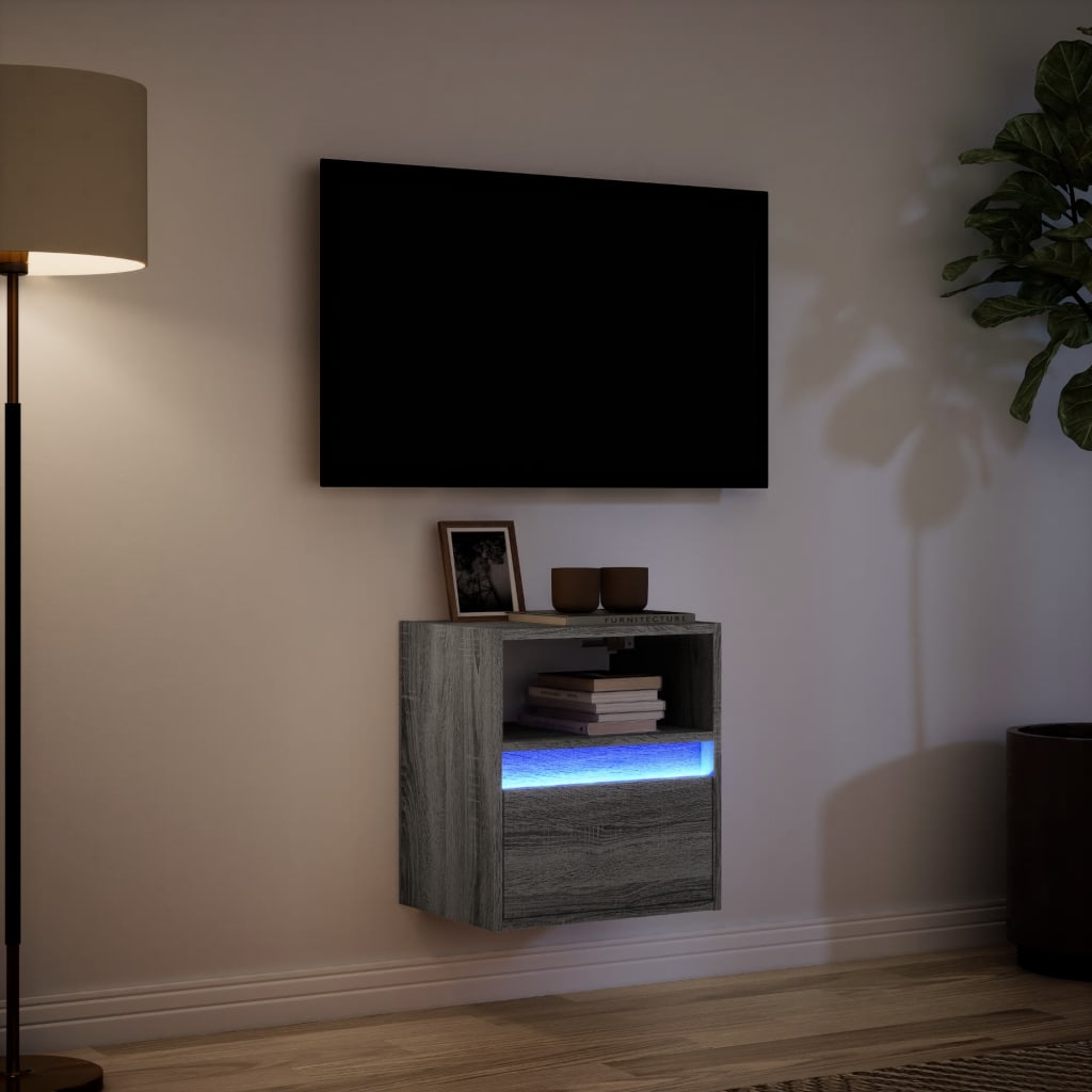 Comodă TV de perete cu lumini LED, gri sonoma, 41x31x45 cm