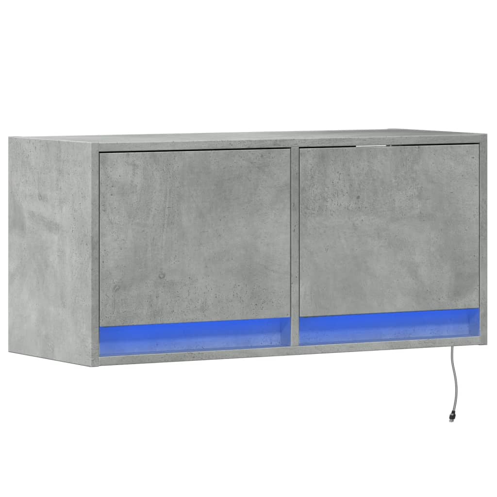 Comodă TV de perete cu lumini LED, gri beton, 80x31x38 cm