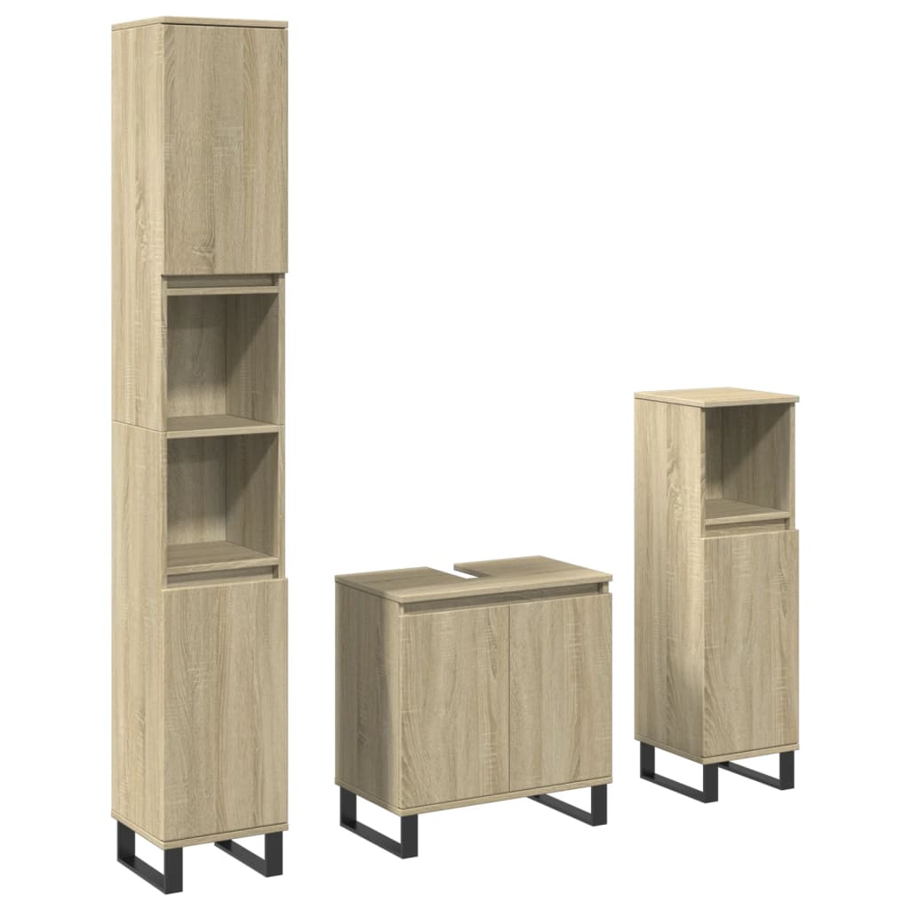 Set mobilier de baie, 3 piese, stejar sonoma, lemn prelucrat