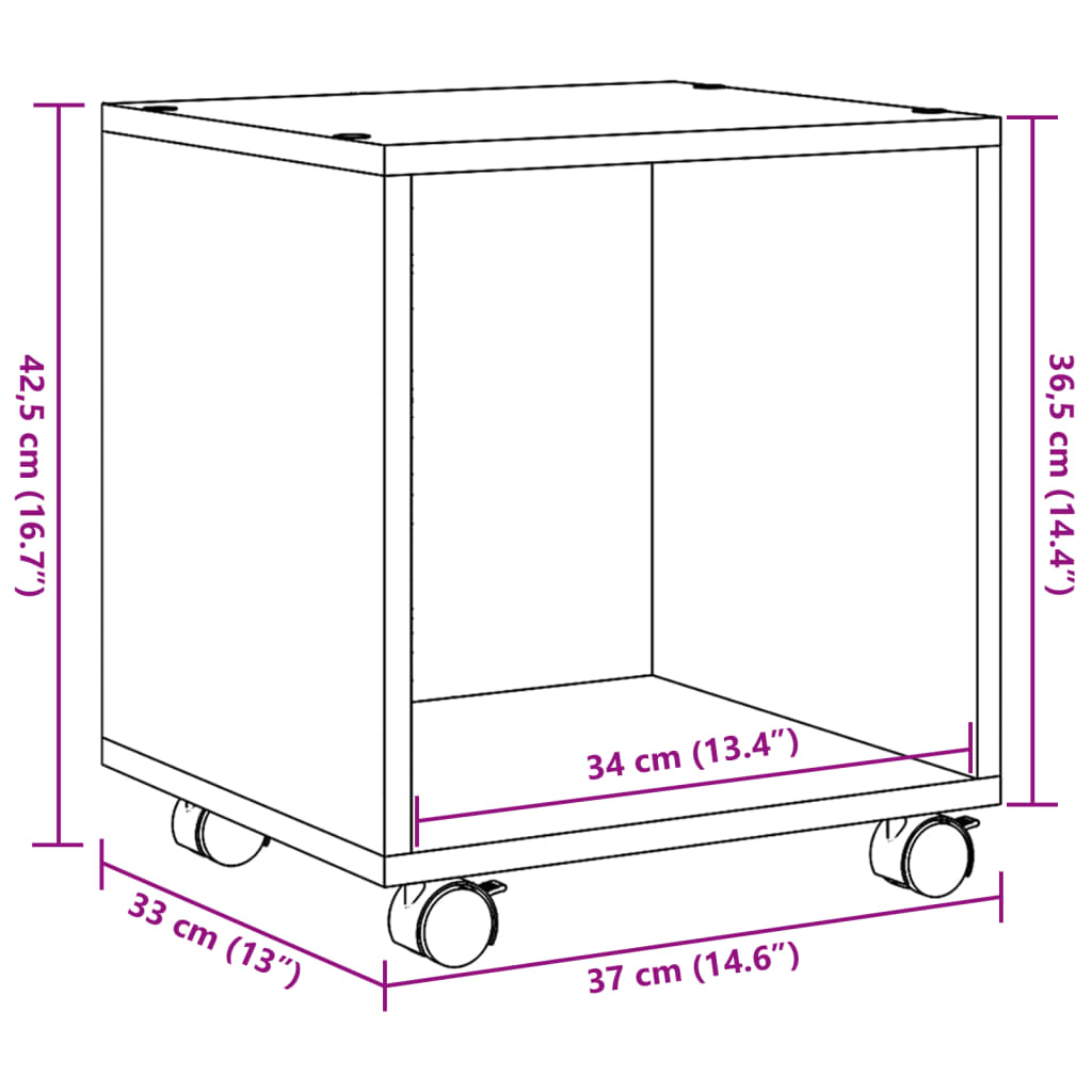 Dulap cu roți, gri beton, 37x33x42,5 cm, lemn prelucrat