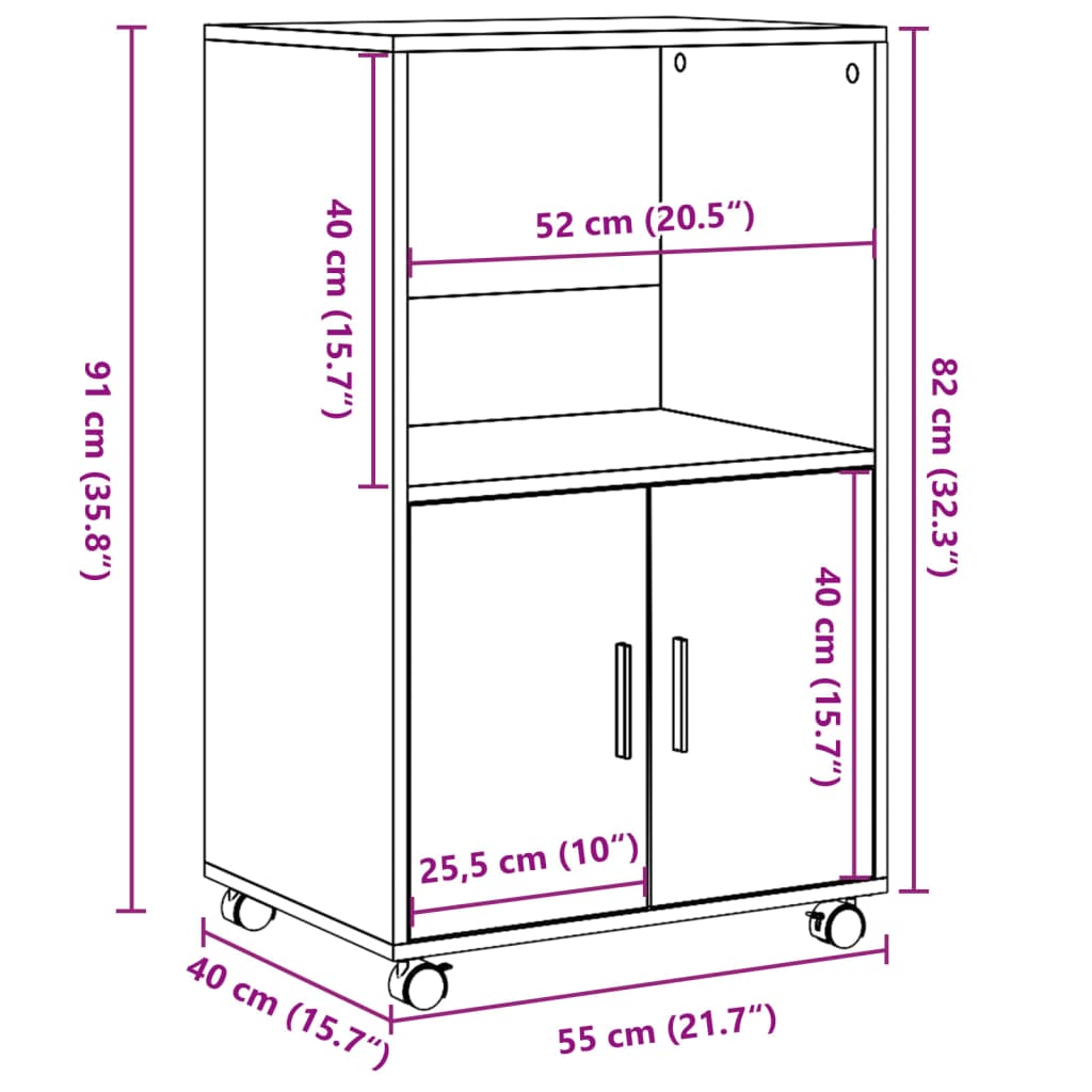 Dulap cu roți, gri beton, 55x40x91 cm, lemn prelucrat