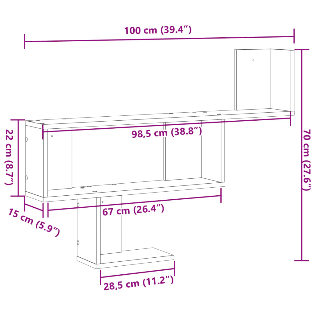 Raft de perete, gri beton, 100x15x70 cm, lemn prelucrat