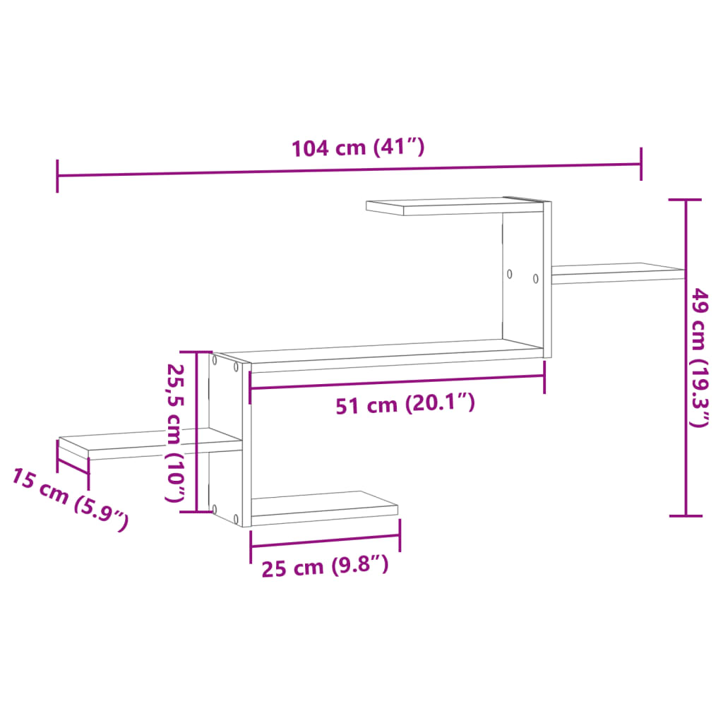 Raft de perete, gri beton, 104x15x49 cm , lemn prelucrat