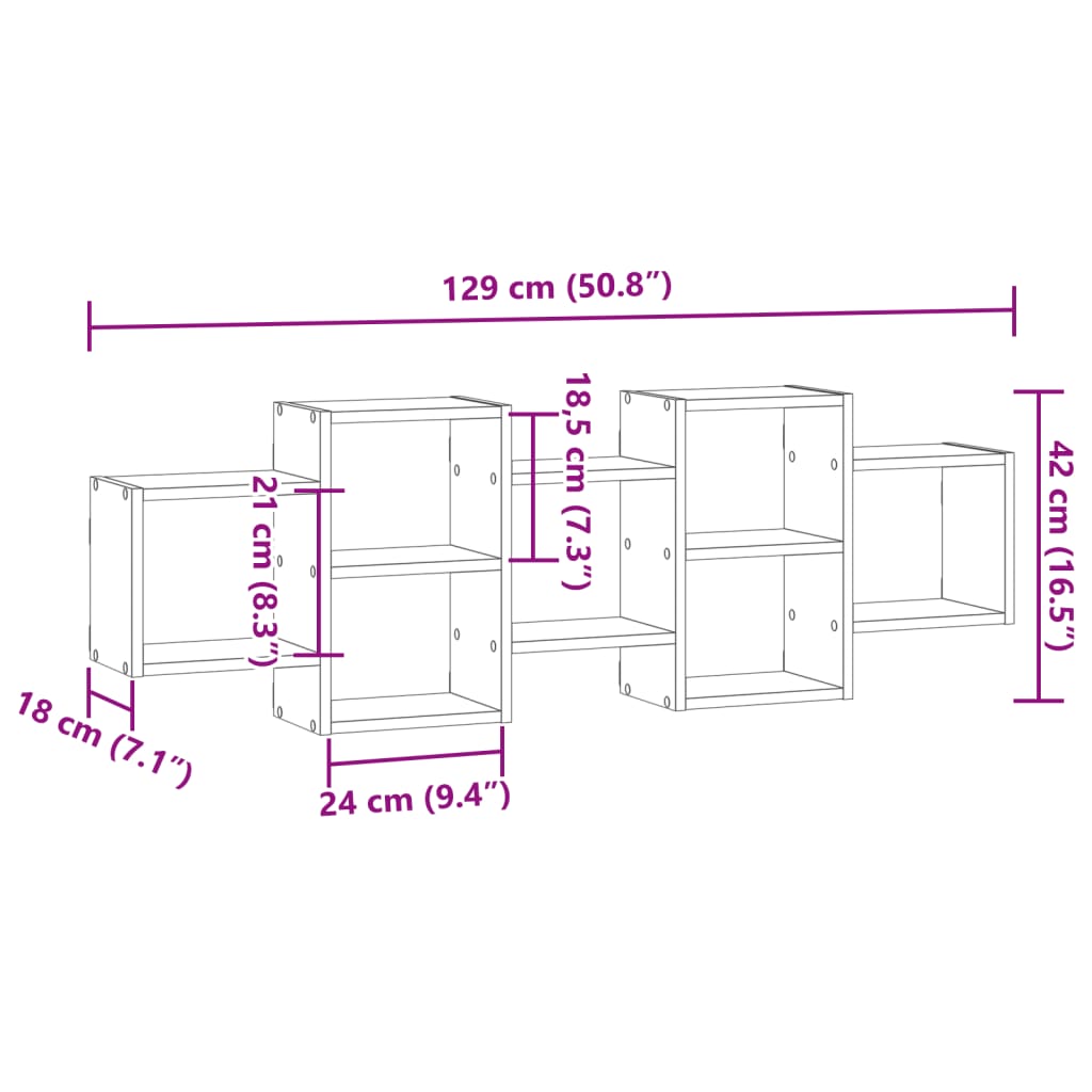 Raft de perete, gri beton, 129x18x42 cm, lemn prelucrat