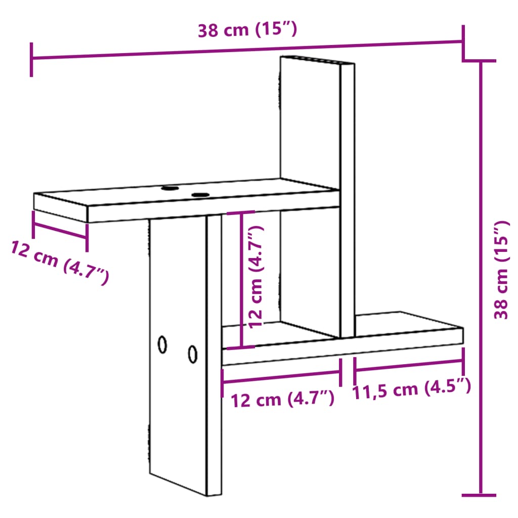 Rafturi de perete, 2 buc., alb, 38x12x38 cm, lemn prelucrat