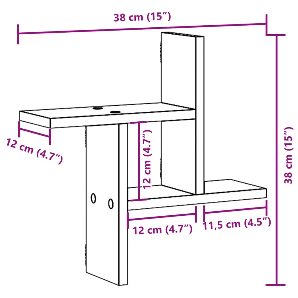 Rafturi perete, 2 buc., lemn vechi, 38x12x38 cm, lemn prelucrat