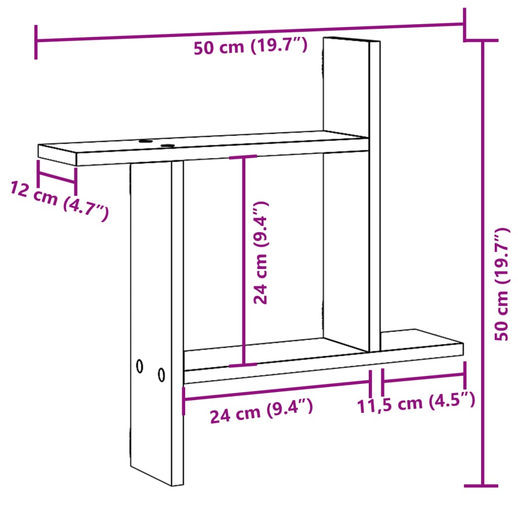 Rafturi de perete, 2 buc., negru, 50x12x50 cm, lemn prelucrat