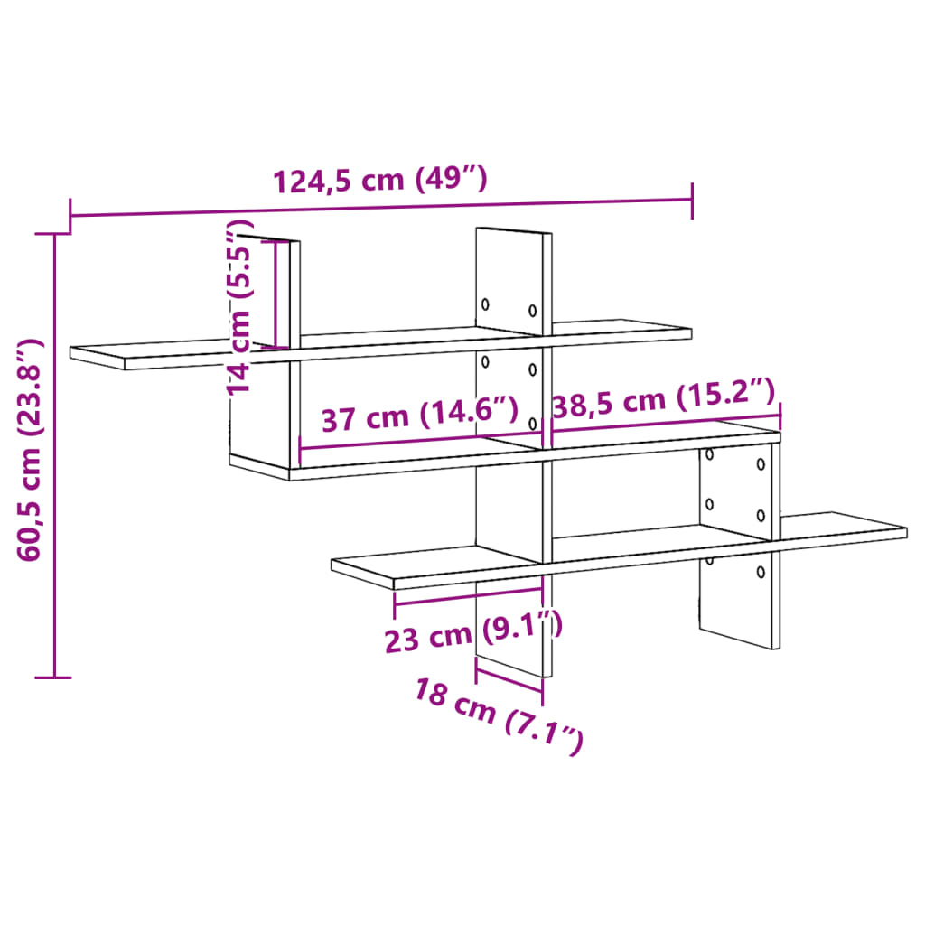 Raft de perete, alb, 124,5x18x60,5 cm, lemn prelucrat