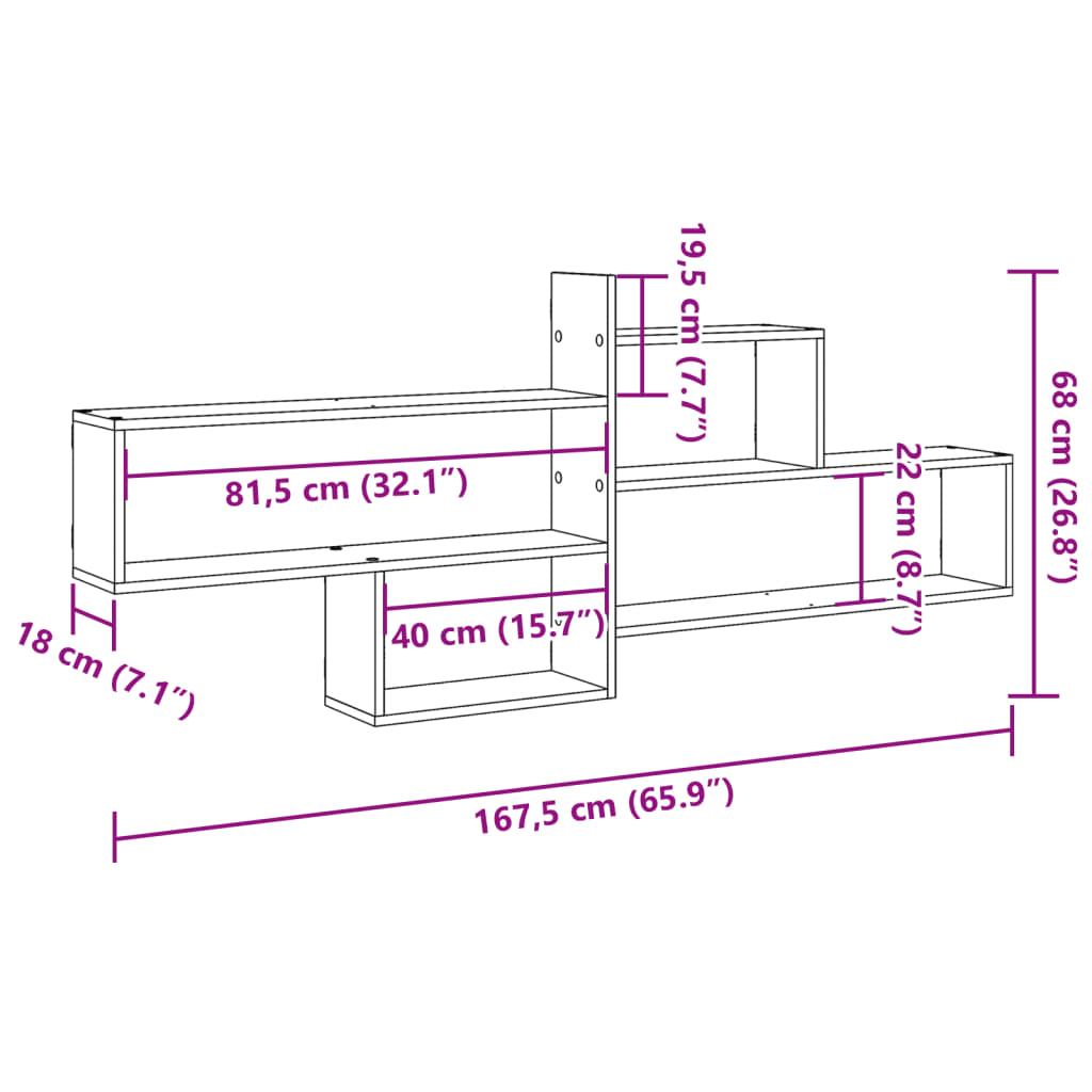 Raft de perete, alb, 167,5x18x68 cm, lemn prelucrat