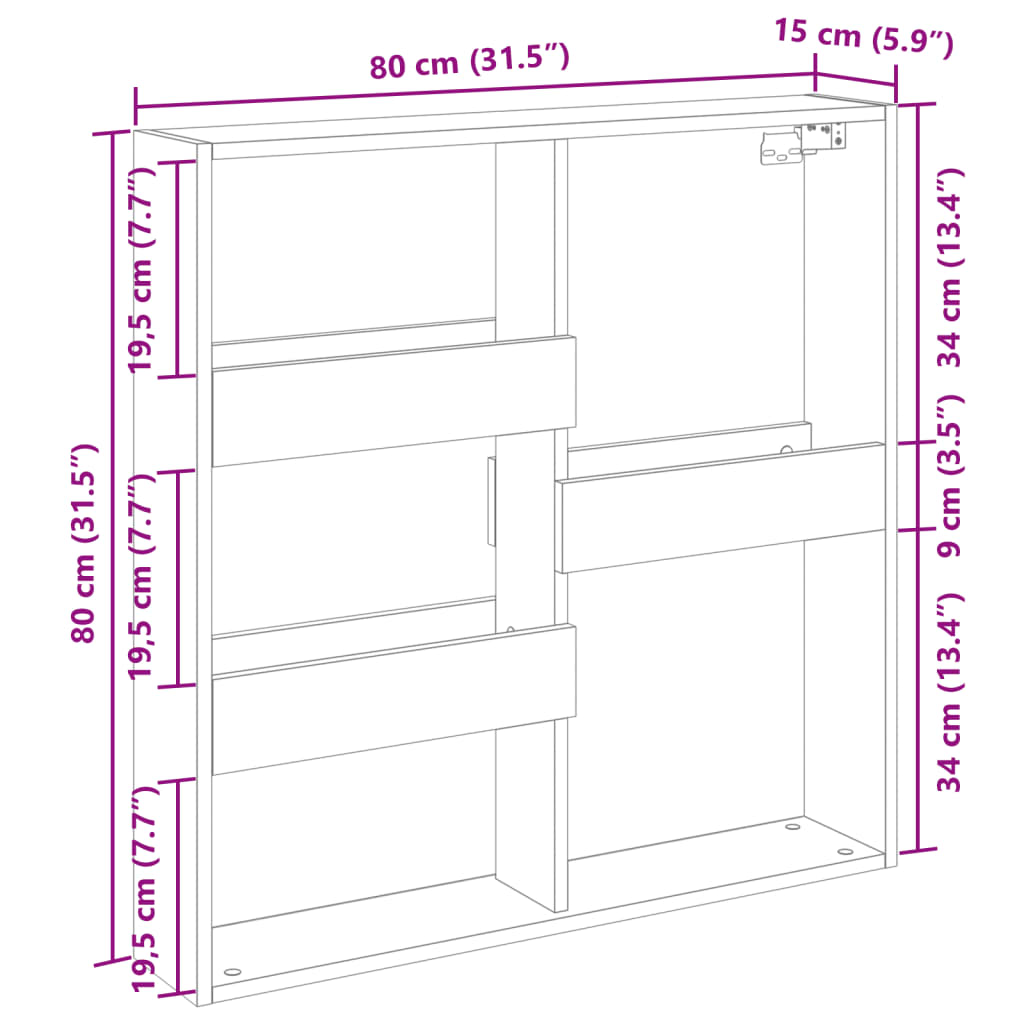 Dulap de perete, negru, 80x15x80 cm, lemn prelucrat